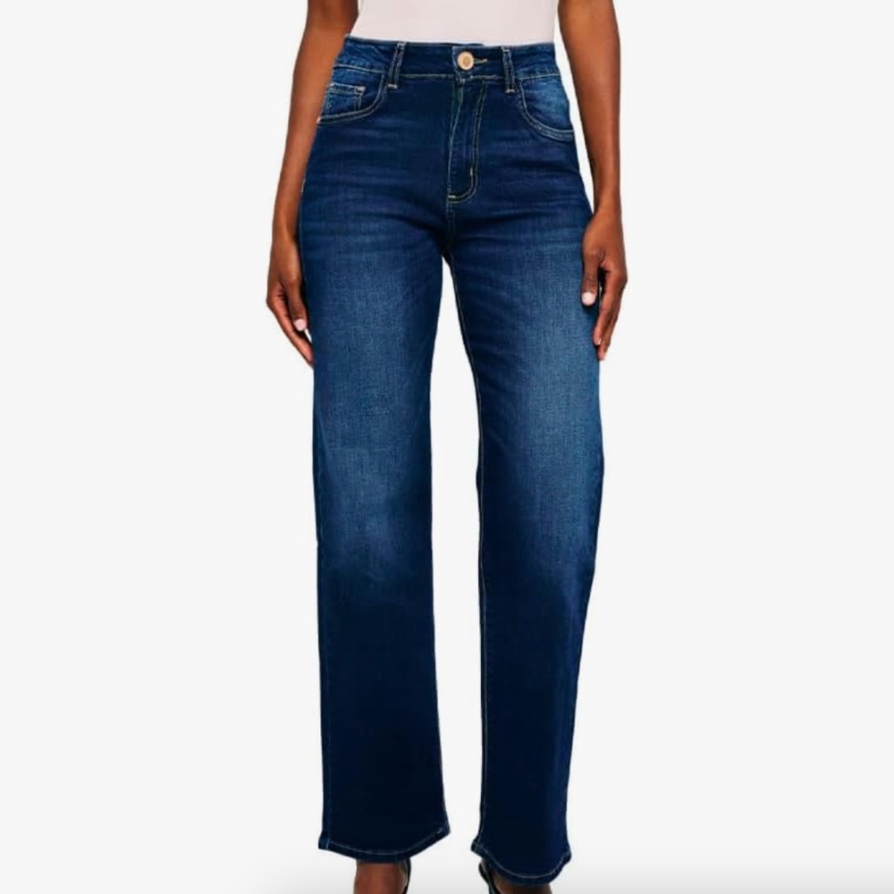 High-Waisted Straight Wide Leg Casual Relaxed Fit Denim